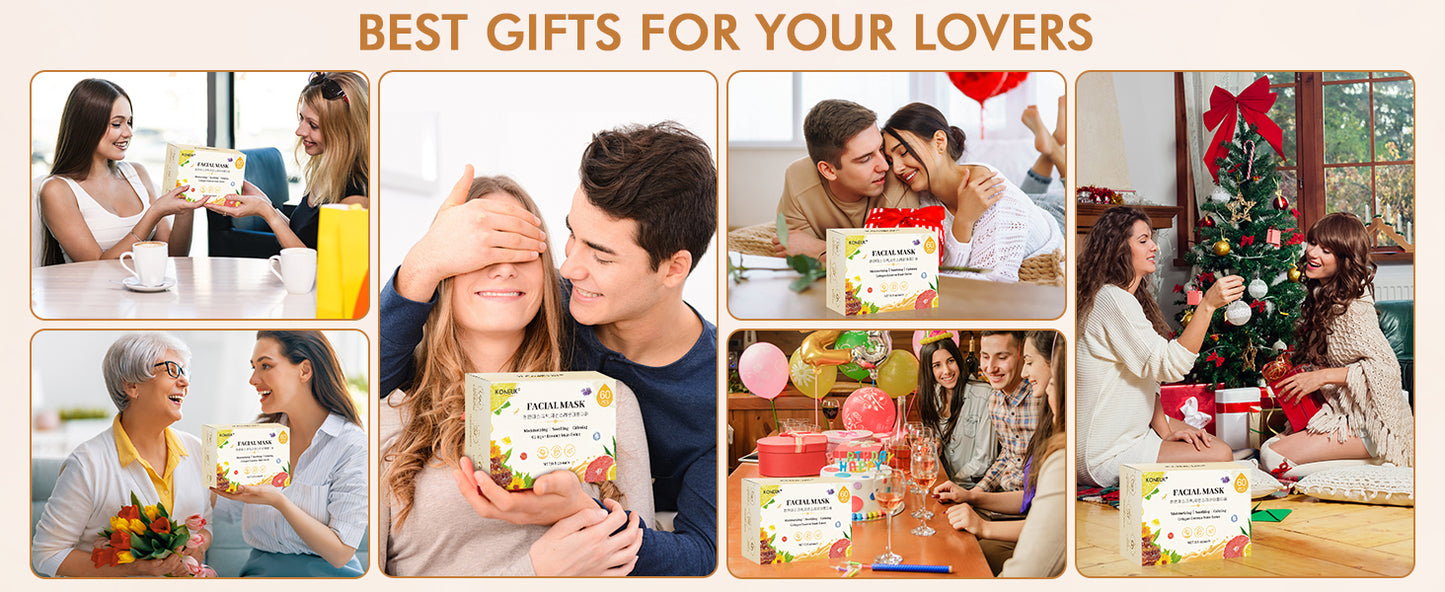 Zermet 1 60 Pack Collagen Essence Face Masks Skincare for Women, Hydrating Sheet Face Masks Suitable for Dry and Sensitive Skin, Bulk Facial Masks for Women Skin Care, Face Mask Gifts Set for Spa Party