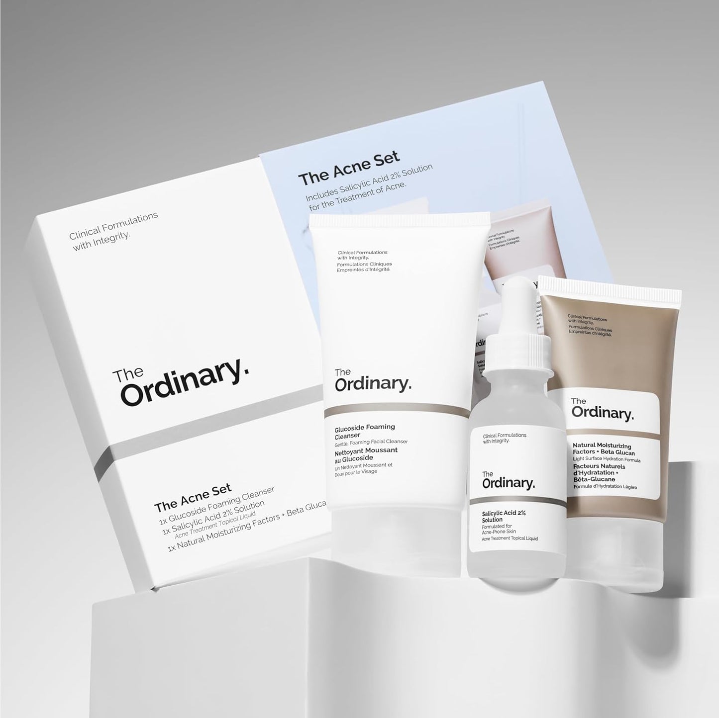 Zermet 1 The Ordinary The Acne Set, 3-Step Skin Regimen with Glucoside Foaming Cleanser, Salicylic Acid 2% Solution, and Natural Moisturizing Factors + Beta Glucan | Skin Care Set