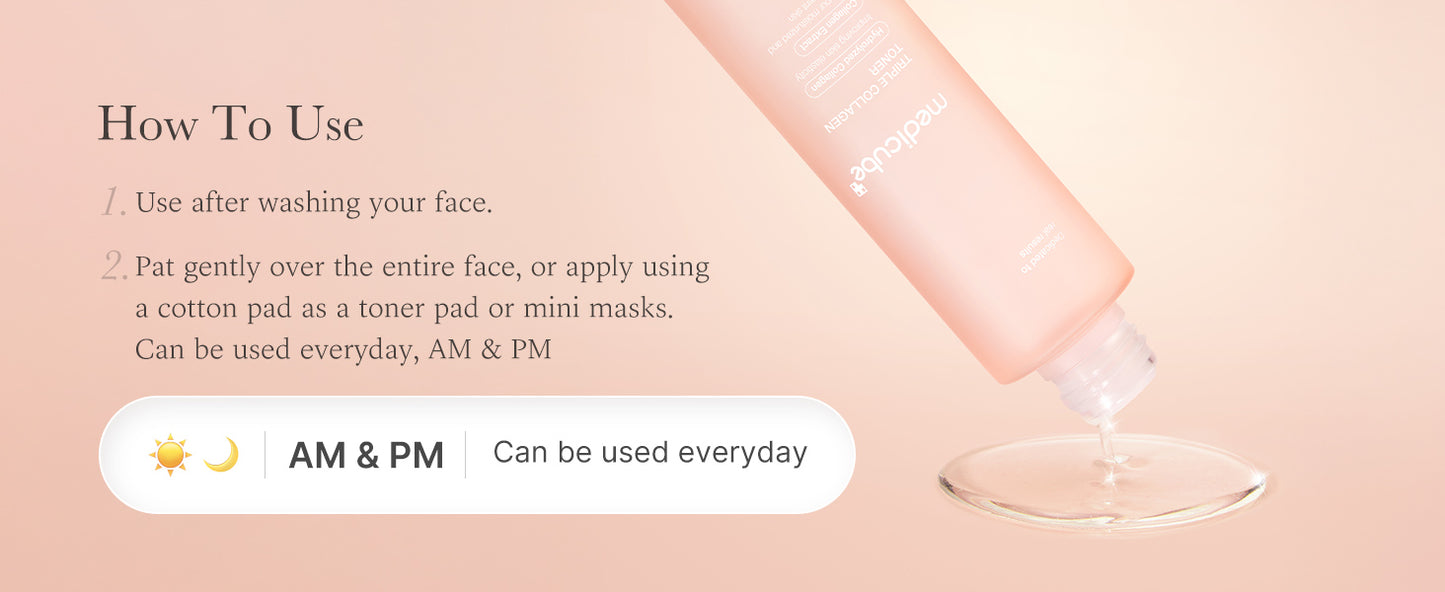 Zermet 1 Medicube Triple Collagen Toner - Hydrolyzed, Atelo, & Soluble Collagen for Deep Hydration & Plump Skin - Fast-Absorbing Formula for All-Day Suppleness, Korean Skincare (4.73 fl.oz.)