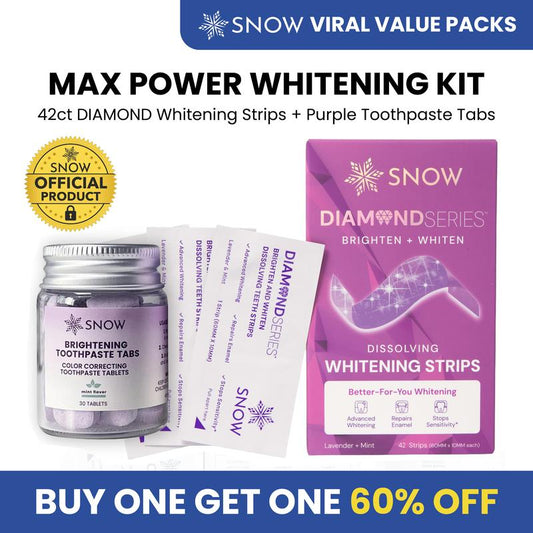 SNOW Purple Tablets + 42ct Purple Teeth Whitening Strips | Color Correcting Technology | Enamel Safe & at Home Dental Hygiene | Lavender Flavor