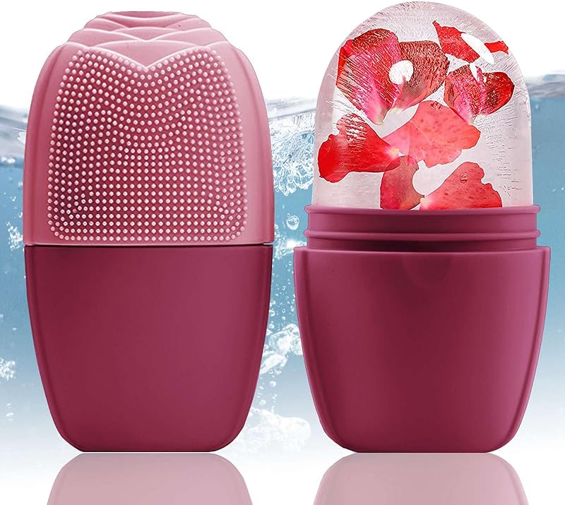 Zermet 1 XHJRI Ice Cube Roller Massager for Face, Eyes and Neck Naturally Conditioning and Skin Care,De-Puff Eye Bags,Reduce Migraine Pain,Reusable Massage Silicone Ice Mold (Pink)