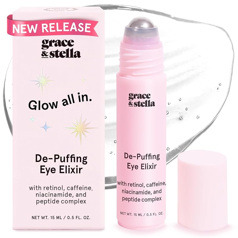 Zermet 1 grace & stella Award Winning Under Eye Brightener Roller - Airplane Travel Essentials - Retinol & Caffeine Eye Serum for Puffiness, Dark Circles, Wrinkles - Vegan Skincare (15ml / 0.51floz)