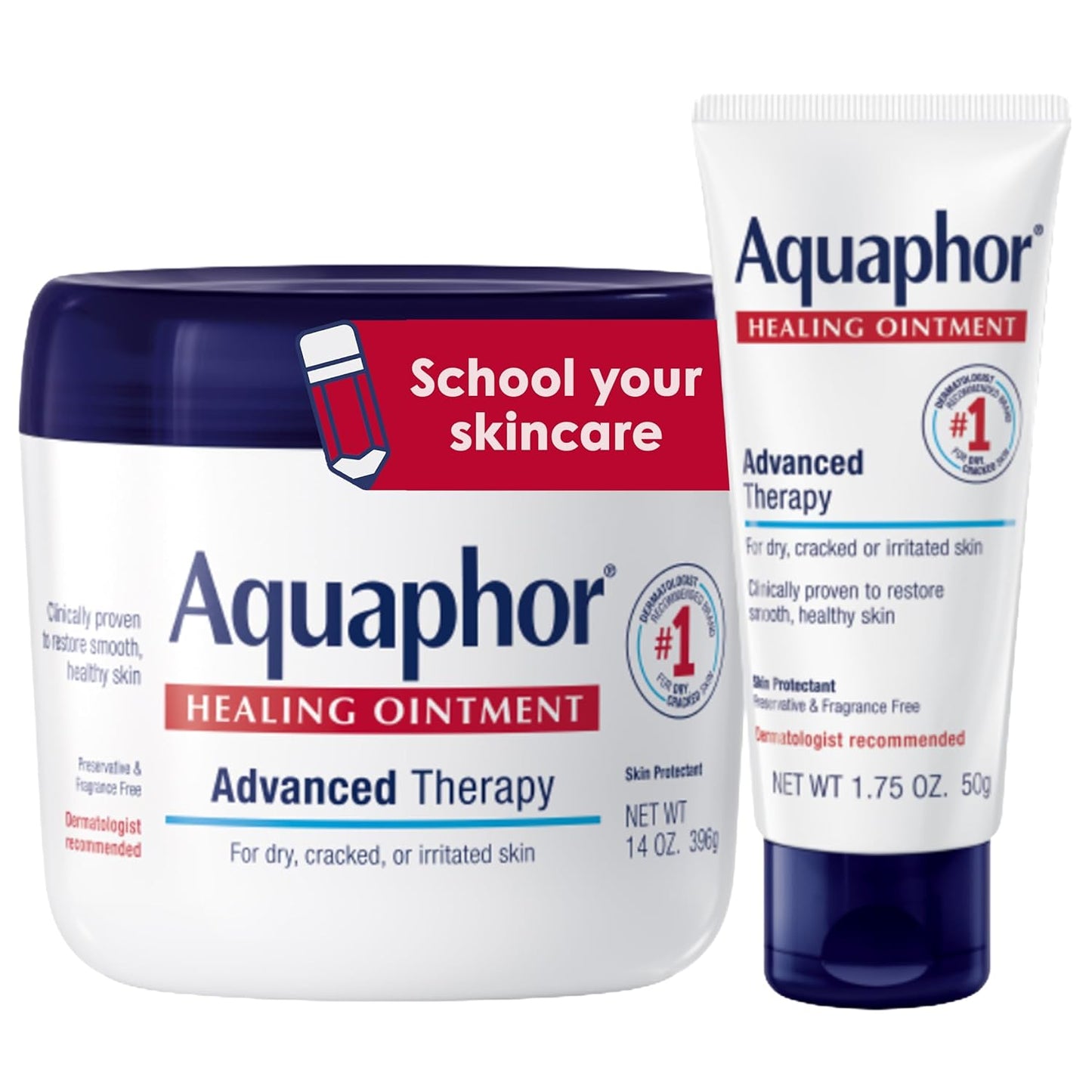 Zermet 1 Aquaphor Healing Ointment Advanced Therapy Skin Protectant Skin Care Set, Body Moisturizer for Dry Skin, Minor Cuts and Burns, Dry Cuticles, Cracked Heels, Hands and Lips, 14 Oz Jar + 1.75 Oz Tube