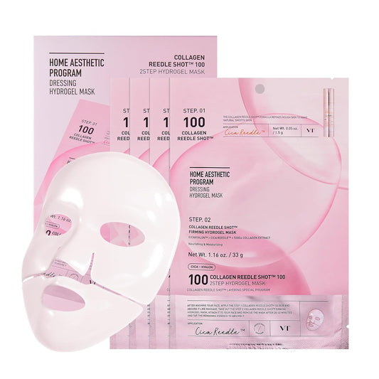 Zermet 1 Zermet 1  Collagen Reedle Shot 100 2-Step Hydrogel Mask(34.5gx4ea), Intensive Firming, Exosome 500Da Collagen, Fine Lines, Overnight Melting Mask, Korean Facial Mask, Pink Collagen