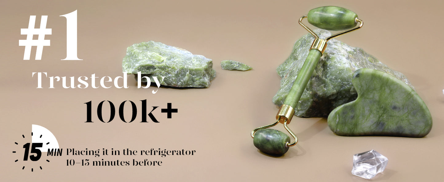 Zermet 1 BAIMEI IcyMe Gua Sha & Jade Roller Facial Tools Face Roller and Gua Sha Set for Puffiness and Redness Reducing Skin Care Routine, Self Care Gift for Men Women - Green