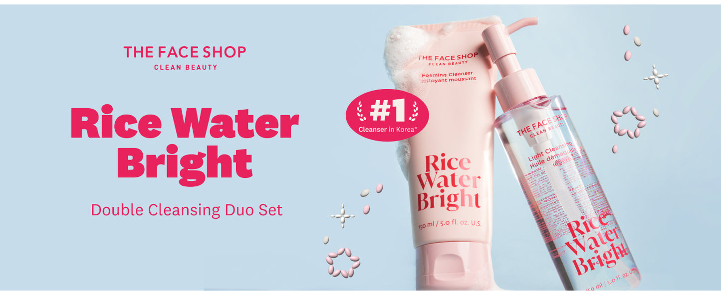 Zermet 1 The Face Shop Rice Water Bright Double Cleansing Duo Set with Ceramide, Korean Skin Care, Gentle Face Wash & Pore Control Cleansing Oil, Hydrating, Moisturizing, Vegan Facial Cleanser, Makeup Remover