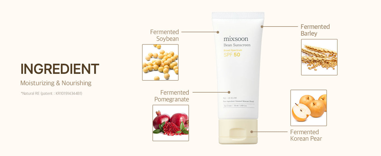 Zermet 1 mixsoon Bean Sunscreen 1.69 Fl. Oz. / 50ml SPF 50 Airy Texture Type Lightweight No White Cast For Face Korean Glass Skin Care