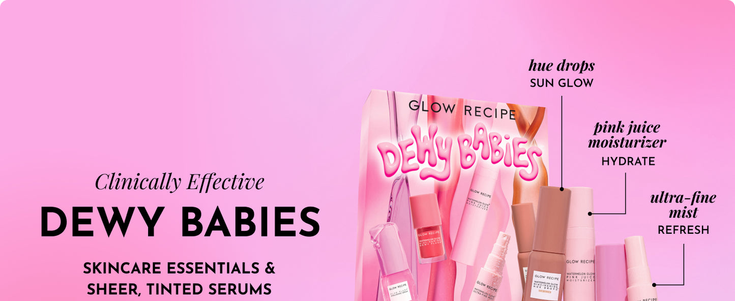 Zermet 1 Glow Recipe Dewy Babies Travel Skincare Set - Plum Plump Hyaluronic Acid Serum + Dewy Flush Tinted Blush Drops + Pink Juice Face Moisturizer + Bronzing Hue Drops + Ultra Fine Facial Mist (5 Count)