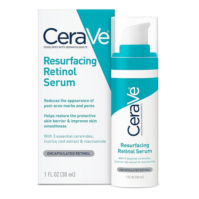 Zermet 1 CeraVe Resurfacing Retinol Serum For Post Acne Marks, Formulated With Licorice Root Extract & Niacinamide, Brightening Serum & Pore Minimizer For Face, Post Acne Skin Barrier Repair, Non-Comedogenic
