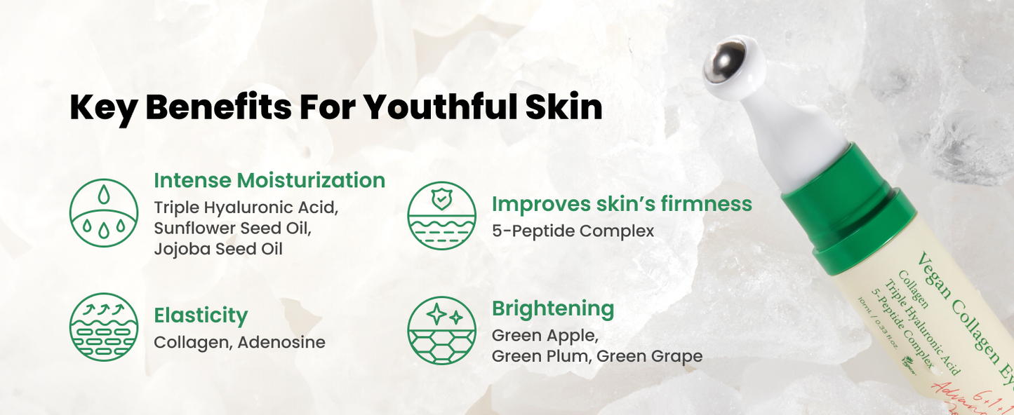 Zermet 1 Zermet 1 Vegan Collagen Eye Serum - K Beauty Triple Hyaluronic Acid & Peptide Collagen Serum Improve Skin Elasticity, Reduce Fine Lines & Dark Circles - Vegan Korean Skin Care Eye Cream - 0.33 fl. oz.