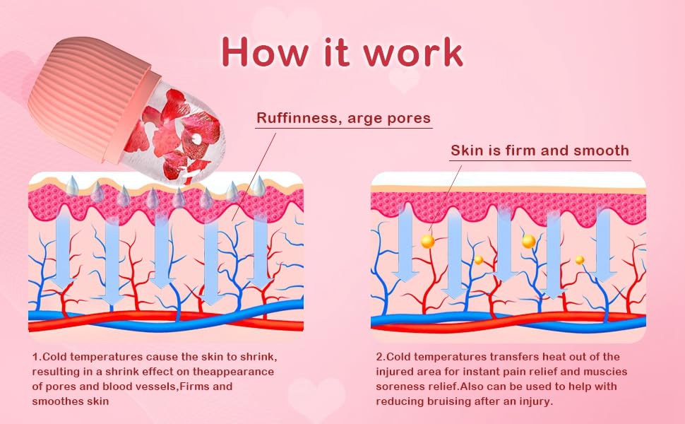 Zermet 1 XHJRI Ice Cube Roller Massager for Face, Eyes and Neck Naturally Conditioning and Skin Care,De-Puff Eye Bags,Reduce Migraine Pain,Reusable Massage Silicone Ice Mold (Pink)