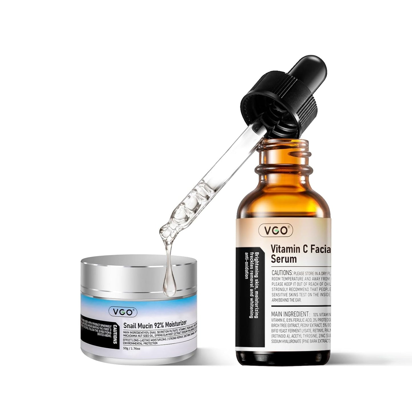 Zermet 1 Zermet 1  Skin Care Set, with Snail Mucin 92% Moisturizer 1.76 Oz & Vitamin C Face Serum 1.01 Oz, Daily Hydrating & Firming Skincare Routine Kit for All Skin Type