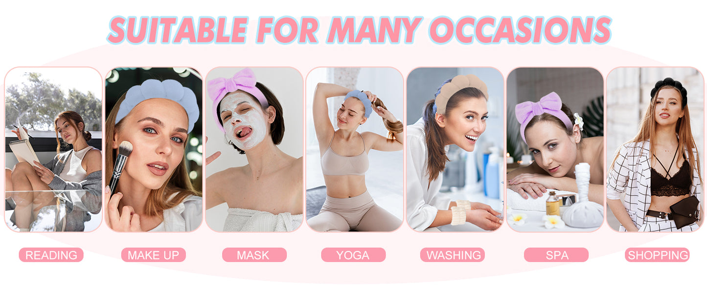 Zermet 1 Puffy Spa Headband & Skincare Headbands for Women Makeup,Terry Cloth Towel Head Band for Skin Care,Sponge Make Up Hair Band for Girls,Face Wash Wristband Scrunchies Set 4 Pcs