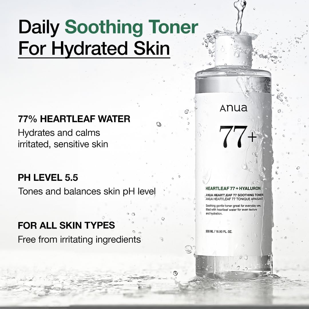 Zermet 1 Anua Heartleaf 77 Soothing Toner I pH 5.5 Trouble Care, Calming Skin, Refreshing, Hydrating, Purifying, Cruelty Free, Vegan,(250ml / 8.45 fl.oz.)