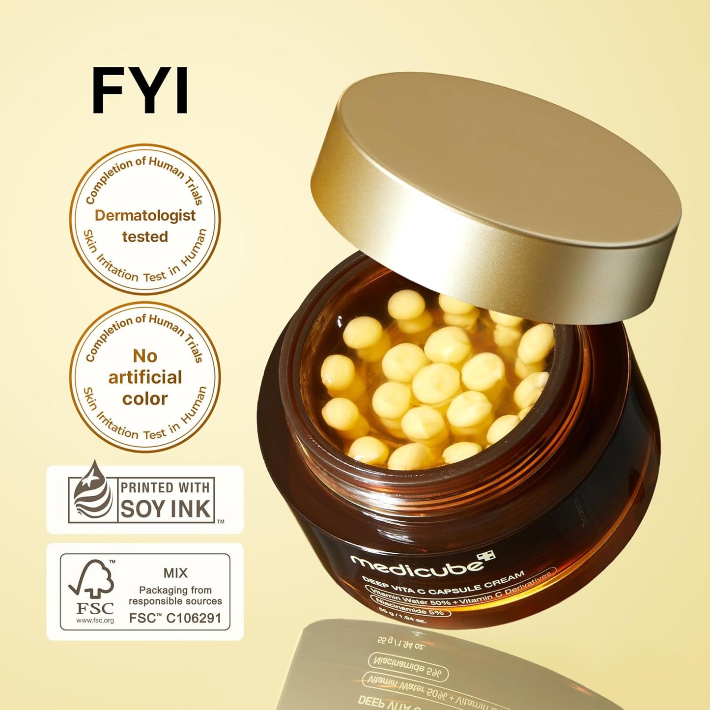 Zermet 1 medicube Deep Vitamin C Golden Capsule Face Moisturizer - Liposome Capsules For Wrinkles, Skin Radiance - Transparent Gel for Glow Hydration - Korean Skin Care 1.94 oz