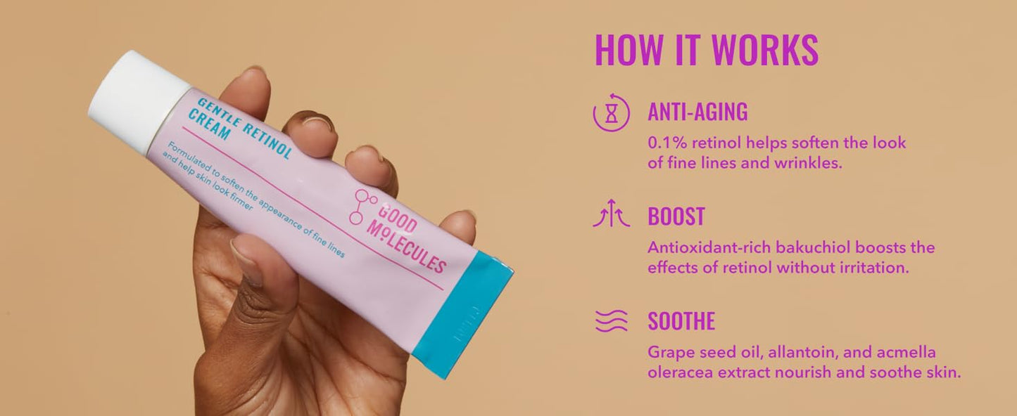 Zermet 1 Good Molecules Gentle Retinol Cream - Retinol Night Cream for Collagen Production, Skin Tightening Recipe with Bakuchiol, Anti-Aging Skin Care For Face