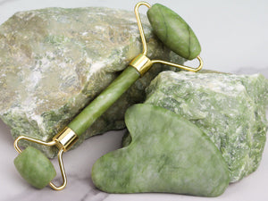 Zermet 1 BAIMEI IcyMe Gua Sha & Jade Roller Facial Tools Face Roller and Gua Sha Set for Puffiness and Redness Reducing Skin Care Routine, Self Care Gift for Men Women - Green
