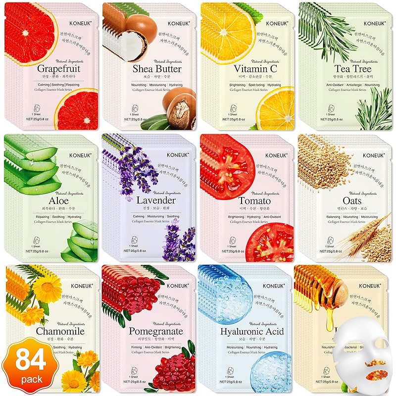 Zermet 1 60 Pack Collagen Essence Face Masks Skincare for Women, Hydrating Sheet Face Masks Suitable for Dry and Sensitive Skin, Bulk Facial Masks for Women Skin Care, Face Mask Gifts Set for Spa Party