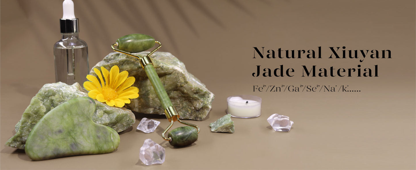 Zermet 1 BAIMEI IcyMe Gua Sha & Jade Roller Facial Tools Face Roller and Gua Sha Set for Puffiness and Redness Reducing Skin Care Routine, Self Care Gift for Men Women - Green