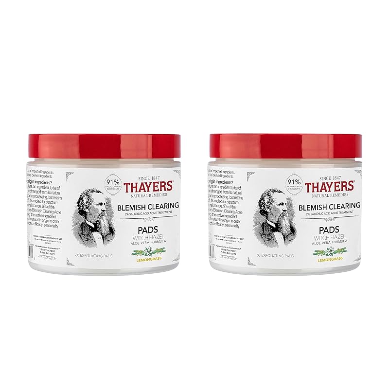 Zermet 1 Thayers Blemish Clearing Acne Pads, Salicylic Acid Acne Treatment for Face, Pore Reducing, Exfoliating, and Soothing Skincare, Witch Hazel Toner Pads, 60 Ct