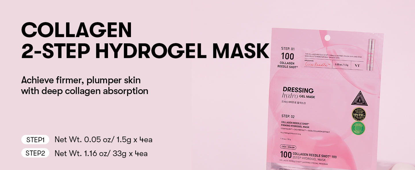 Zermet 1 Zermet 1  Collagen Reedle Shot 100 2-Step Hydrogel Mask(34.5gx4ea), Intensive Firming, Exosome 500Da Collagen, Fine Lines, Overnight Melting Mask, Korean Facial Mask, Pink Collagen