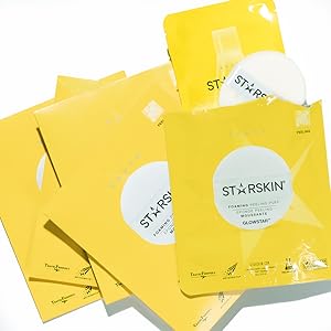 Zermet 1 STARSKIN Glowstar, Facial Radiance Pads with Lactic and Glycolic Acid, AHA Exfoliant infused with Vitamin C Serum, Face Peeling Puff, Optimal for Soft Scrub, K Beauty Skincare