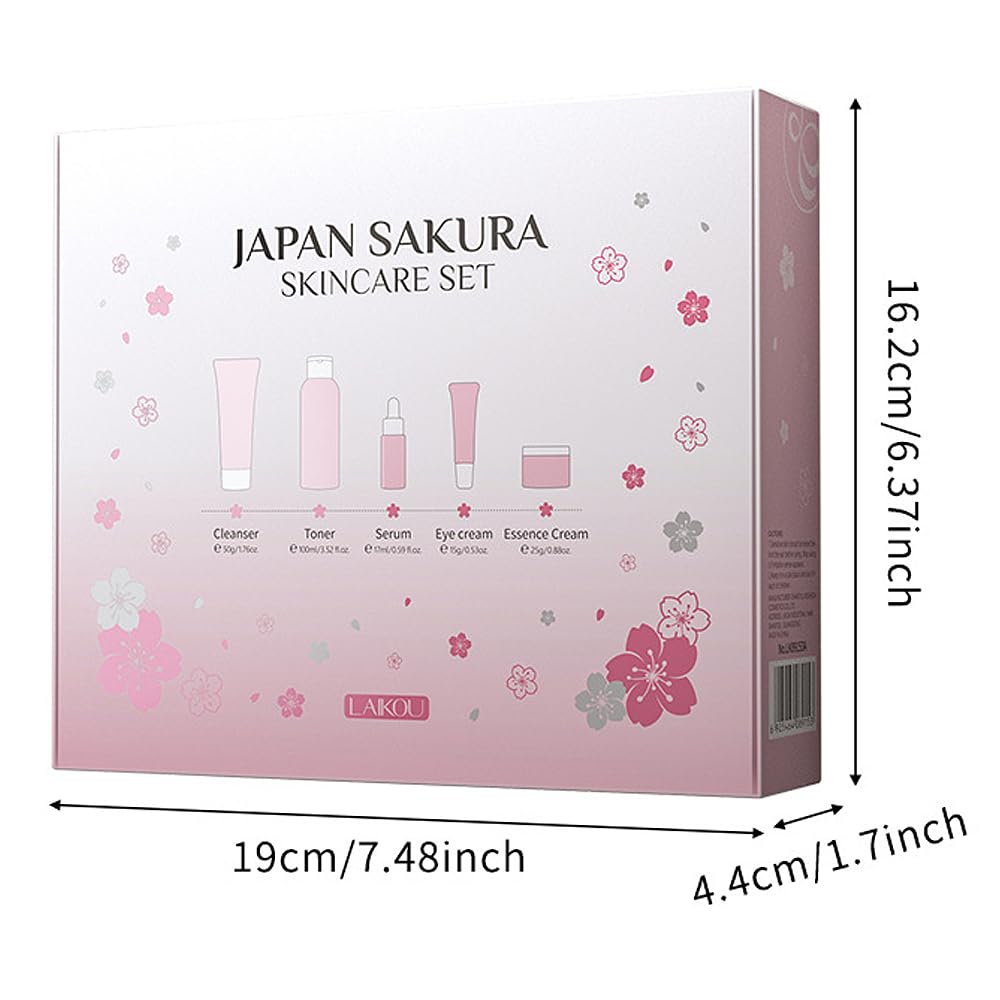 Zermet 1 Sakura Skincare Kit for Teenage Girls Women, 5Pcs Skin Care Travel Present Set with Cleanser, Toner, Serum, Eye Cream, Face Cream