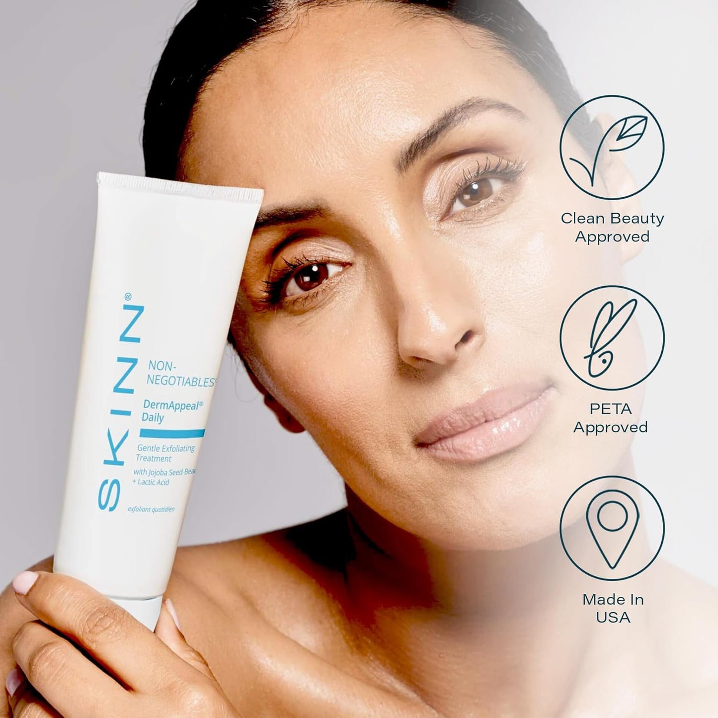 Gentle Exfoliating Face Scrub, Dermappeal Daily by SKINN - Anti-Aging Facial Treatment Exfoliator for Sensitive Skin with Jojoba Seed Beads & Lactic Acid, Smooths Wrinkles & Fine Lines