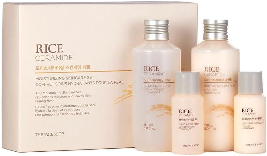 Zermet 1 The Face Shop Rice Ceramide Moisturizing Skincare Set - Toner & Moisturizer, Korean Skin Care with Rice Water, Gift Set, Travel Size, Hydrating for Dry Skin
