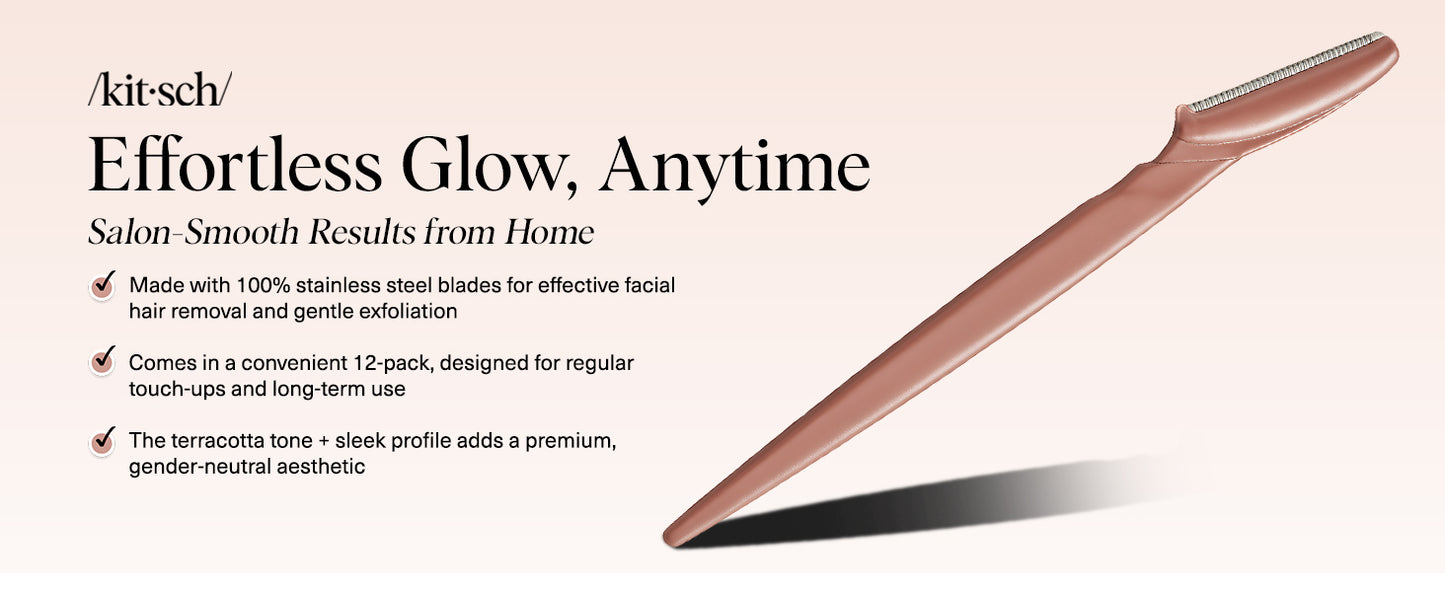 Zermet 1 Kitsch Dermaplane Razor for Women Face - Face Razors for Women and Men - Eyebrow Trimmer, Shaver, Recycled Plastic Dermaplaning and Skin Care Tool - Terracotta, 12 pcs