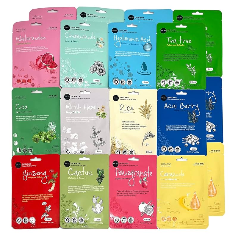 Zermet 1 Zermet 1 Facial Sheet Face Mask Variety Set Classic Authentic Korean Moisturizing Skincare (12-Packs)