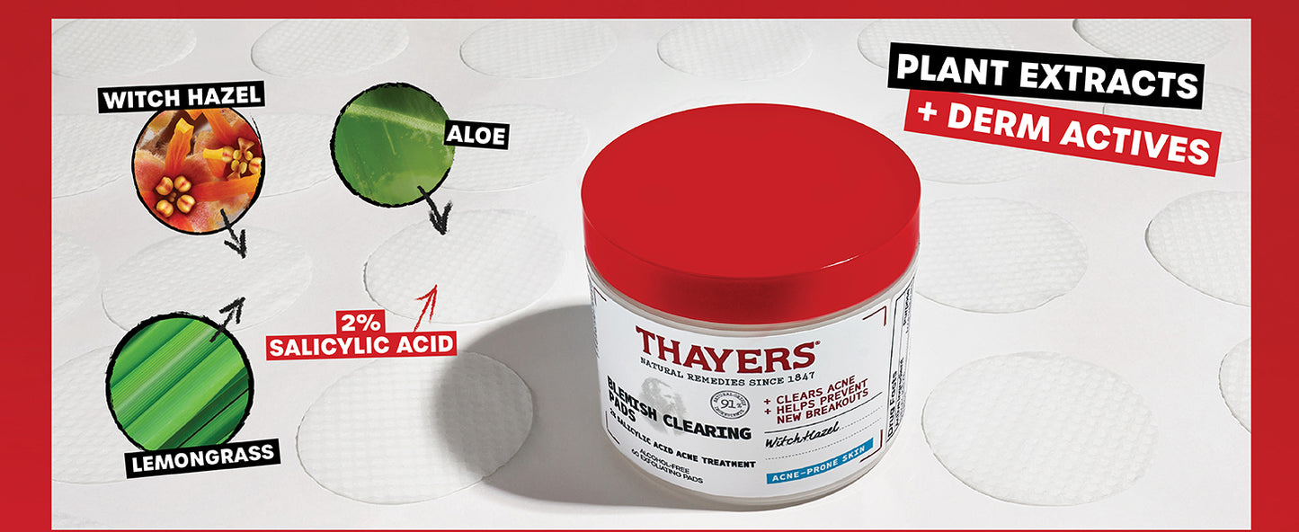 Zermet 1 Thayers Blemish Clearing Acne Pads, Salicylic Acid Acne Treatment for Face, Pore Reducing, Exfoliating, and Soothing Skincare, Witch Hazel Toner Pads, 60 Ct