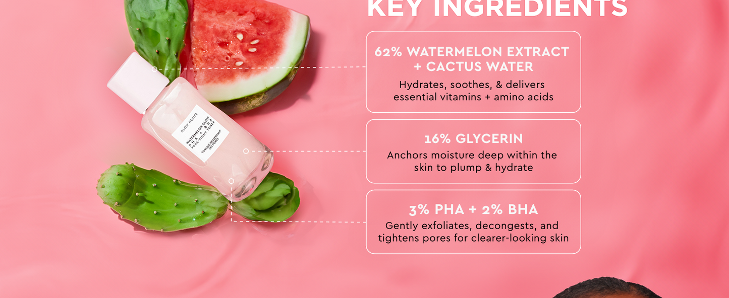 Zermet 1 Glow Recipe PHA + BHA Face Toner - Korean Skin Care Pore Minimizer & Gentle Facial Exfoliator for Tightening, Hydrating & Exfoliating - Glycerin, Watermelon & Cactus Water (40ml)