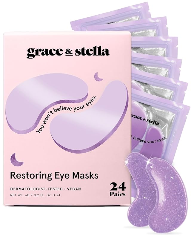 Zermet 1 grace & stella Retinol Under Eye Patches for Puffy Eyes and Dark Circles - Restoring Gel Under Eye Masks with Hyaluronic Acid - Vegan Cruelty-Free Skincare, Birthday Gifts for Women (Purple, 24 Pairs)