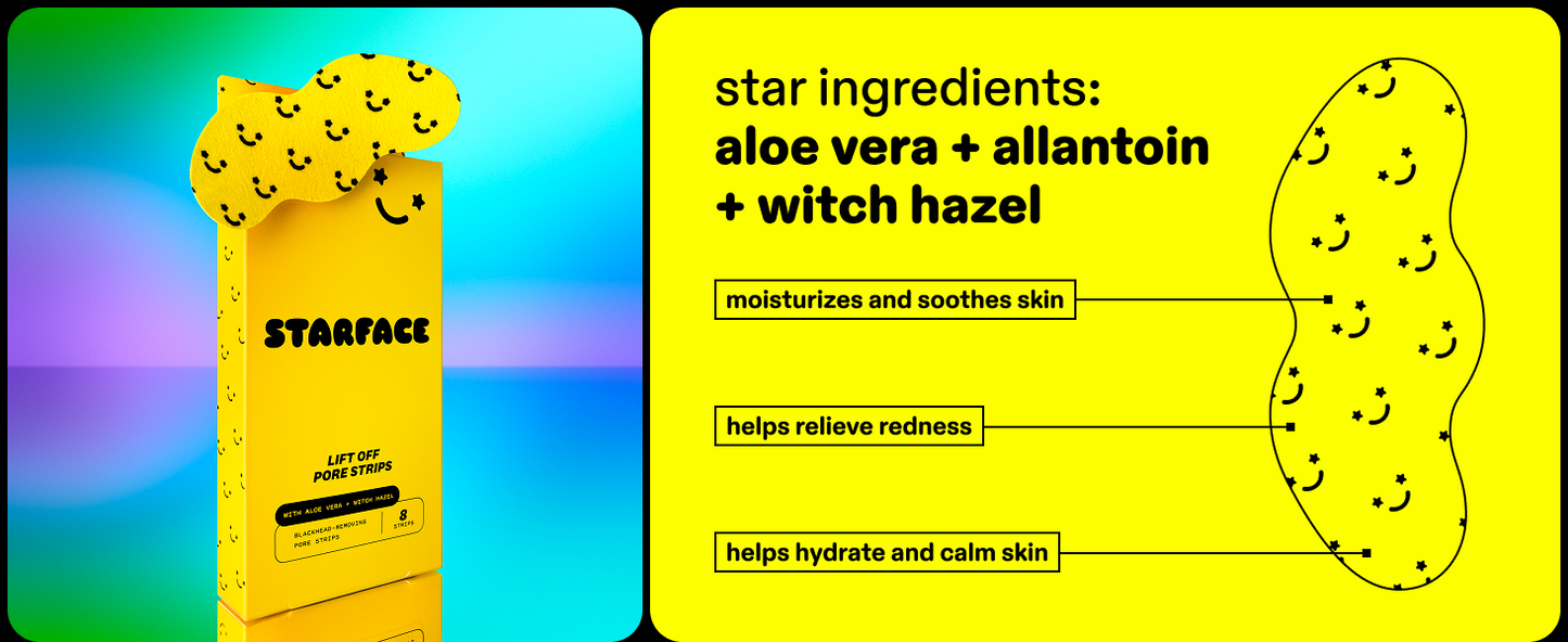 Zermet 1 Starface World Lift Off Pore Strips, Blackhead Remover, Deep Cleansing Nose Strip, Patches for Pores (8 count)
