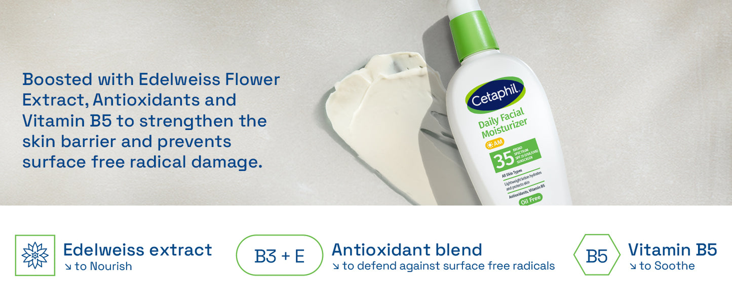 Zermet 1 Cetaphil Face Moisturizer, Daily Oil Free Facial Moisturizer with SPF 35, For Dry or Oily Combination Sensitive Skin, Fragrance Free Face Lotion