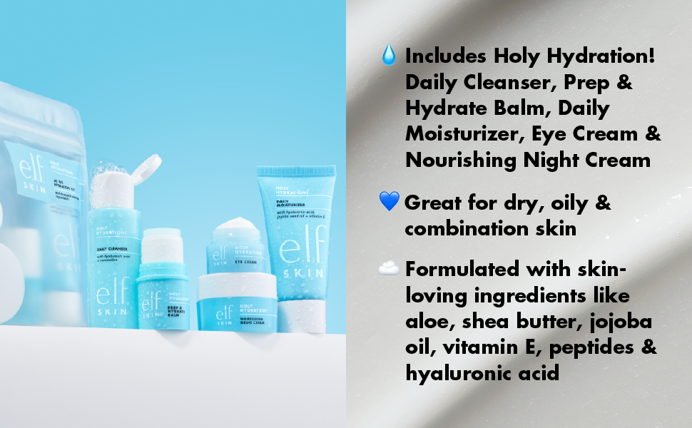 Zermet 1 e.l.f. SKIN Holy Hydration! Jet Set Hydration Kit, Travel Friendly Hydrating Skincare Set, Face Cleanser, Balm, Moisturizer, Eye Cream & Night Cream, Vegan & Cruelty-Free