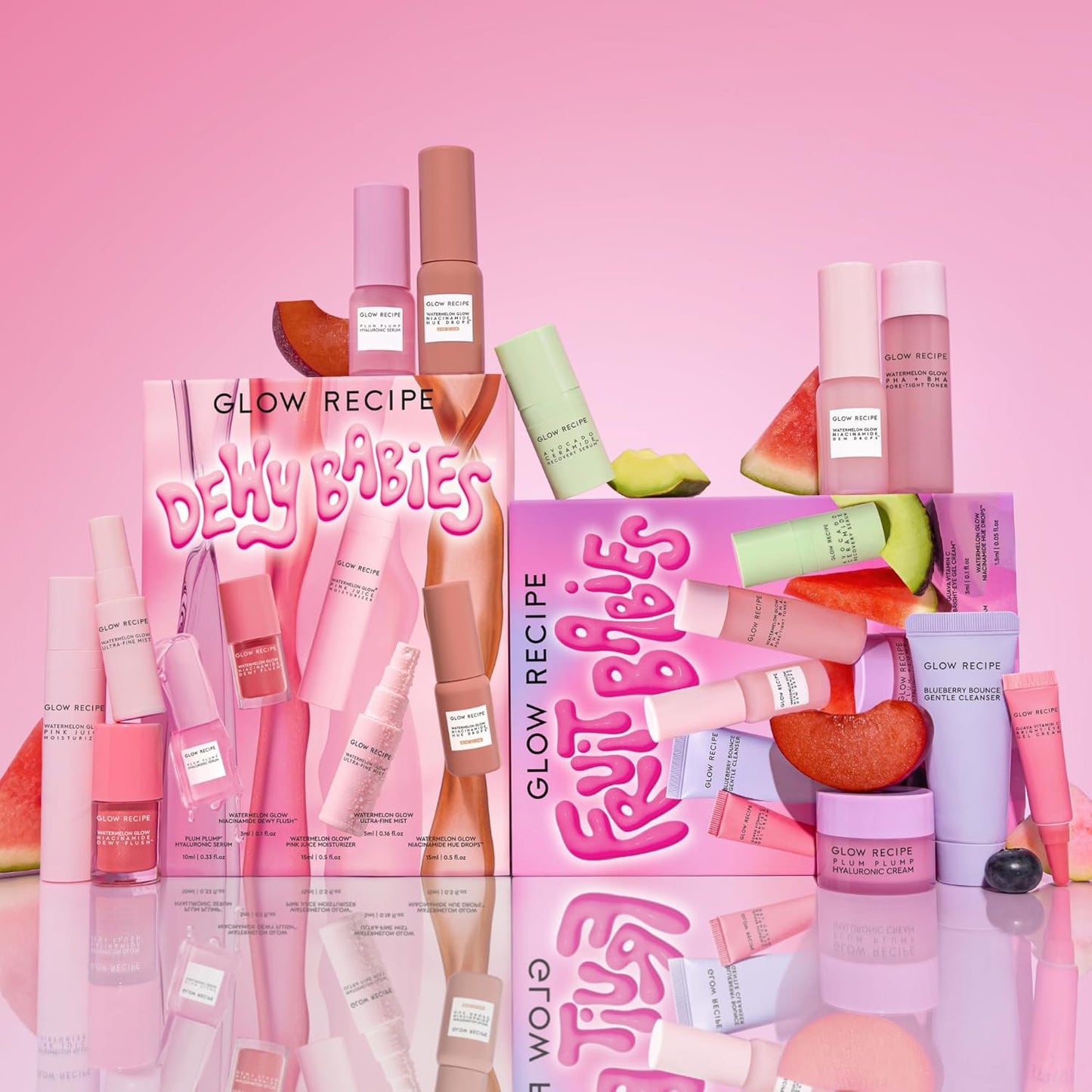 Zermet 1 Glow Recipe Dewy Babies Travel Skincare Set - Plum Plump Hyaluronic Acid Serum + Dewy Flush Tinted Blush Drops + Pink Juice Face Moisturizer + Bronzing Hue Drops + Ultra Fine Facial Mist (5 Count)