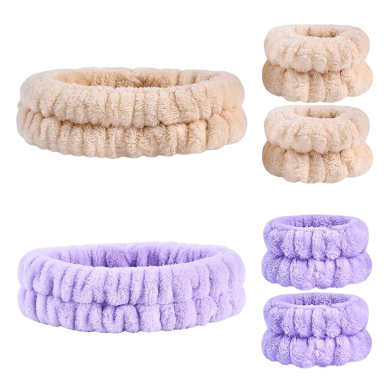 Zermet 1 Puffy Spa Headband & Skincare Headbands for Women Makeup,Terry Cloth Towel Head Band for Skin Care,Sponge Make Up Hair Band for Girls,Face Wash Wristband Scrunchies Set 4 Pcs