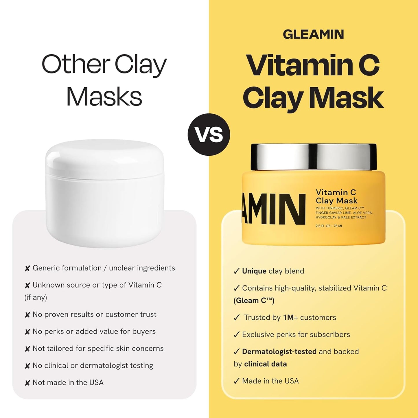 Zermet 1 Gleamin Vitamin C Clay Mask for Dark Spots, Turmeric Clay Face Mask Skin Care, Deeply Cleanses & Refines Pores, Brightens Uneven Tone and Helps Improve Post-Blemish Scarring & Texture, Up to 20 Uses