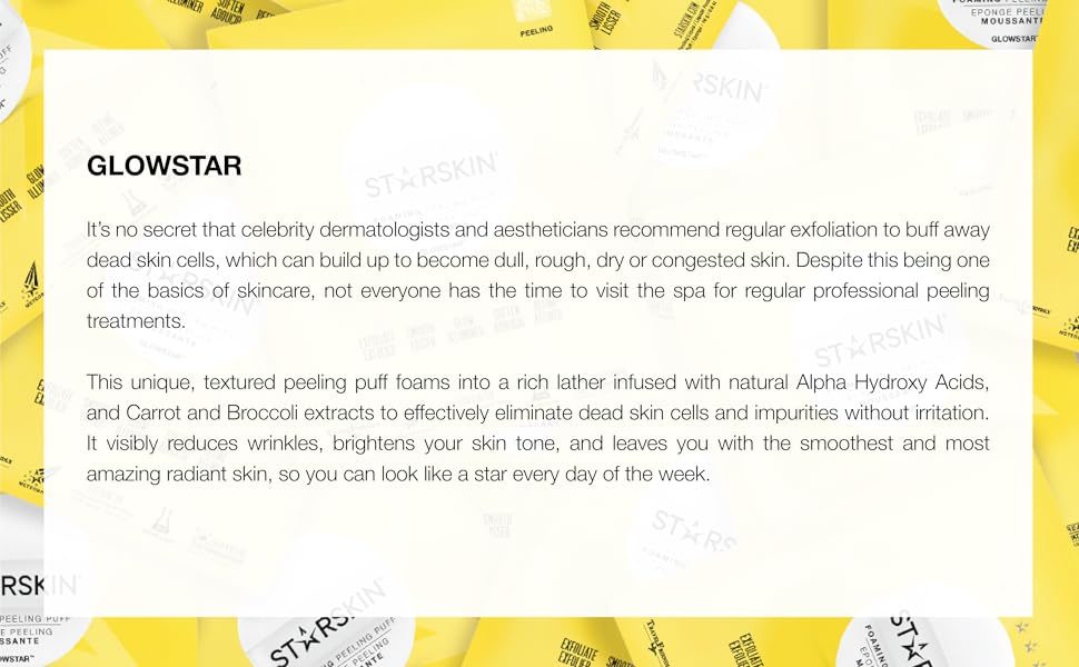 Zermet 1 STARSKIN Glowstar, Facial Radiance Pads with Lactic and Glycolic Acid, AHA Exfoliant infused with Vitamin C Serum, Face Peeling Puff, Optimal for Soft Scrub, K Beauty Skincare
