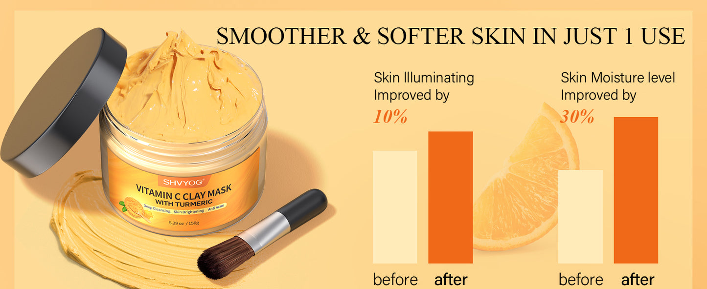 Zermet 1 Vitamin C Face Mask with Kaolin Clay and Turmeric for Dark Spots, Dull Skin, Skincare Facial Mask for Controlling Oil and Refining Pores 5.29 Oz