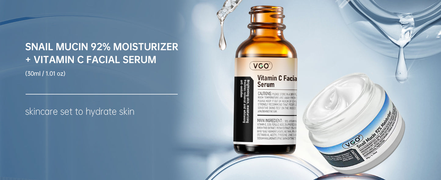 Zermet 1 Zermet 1  Skin Care Set, with Snail Mucin 92% Moisturizer 1.76 Oz & Vitamin C Face Serum 1.01 Oz, Daily Hydrating & Firming Skincare Routine Kit for All Skin Type