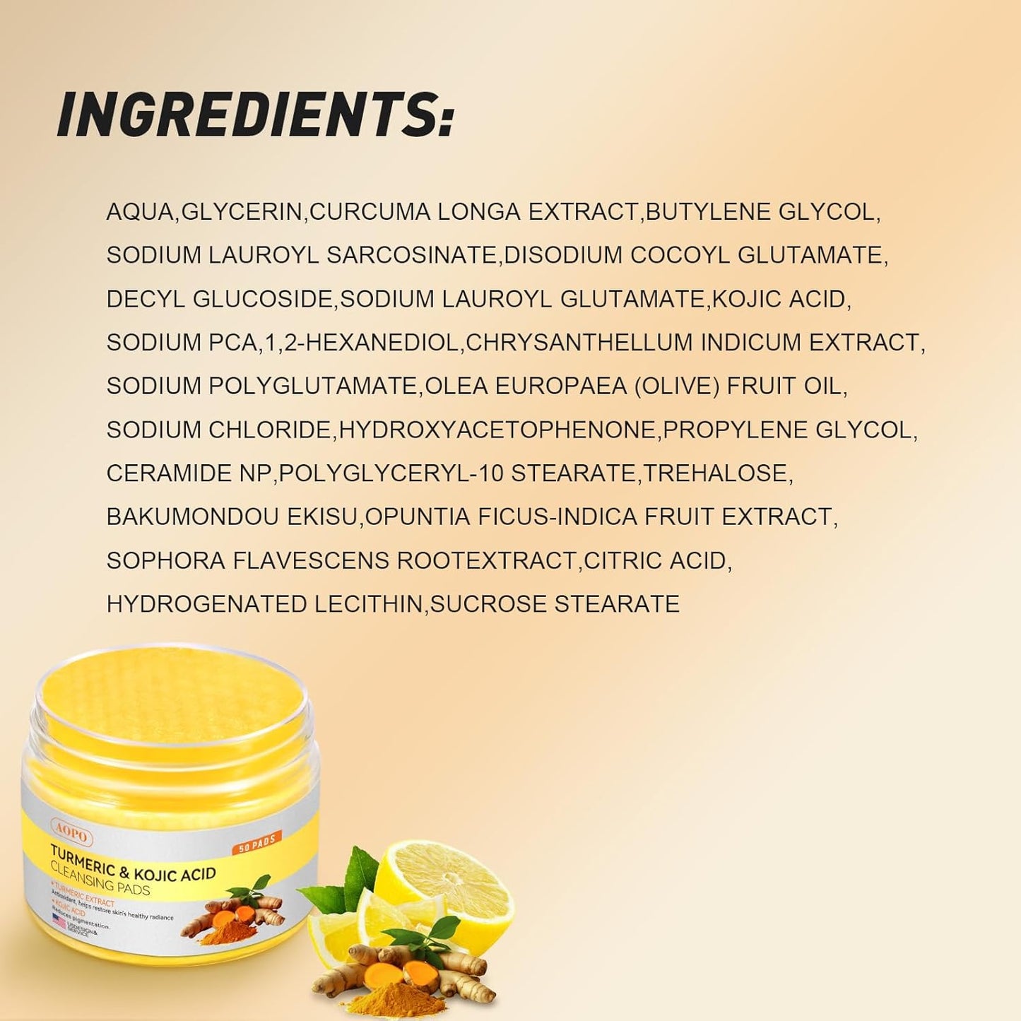 Zermet 1 Kojic Acid and Turmeric Cleansing Pads, 50 Pcs, for Face Cleansing and Exfoliation