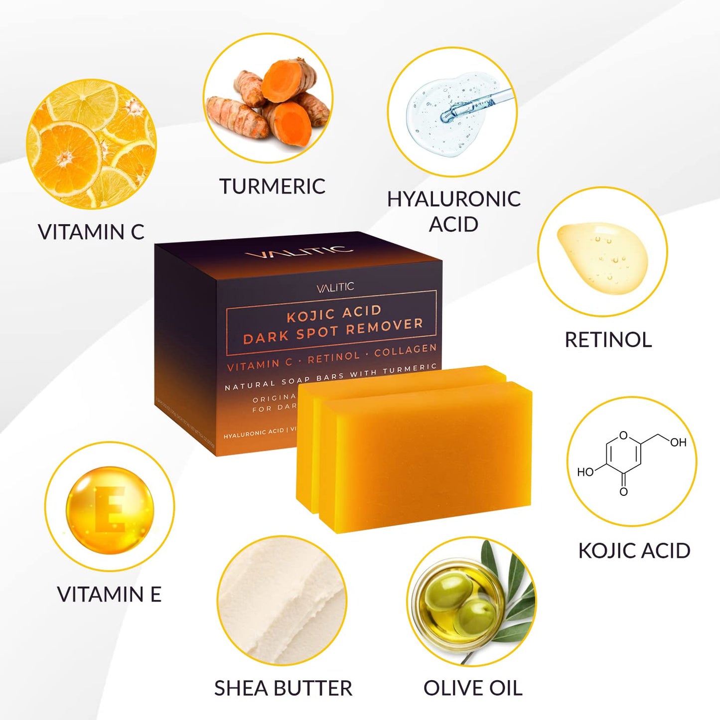 Zermet 1 Zermet 1  Kojic Acid Dark Spot Remover Soap Bars with Vitamin C, Retinol, Collagen, Turmeric - Original Japanese Complex Infused with Hyaluronic Acid, Vitamin E, Shea Butter, Castile Olive Oil (2 Pack)