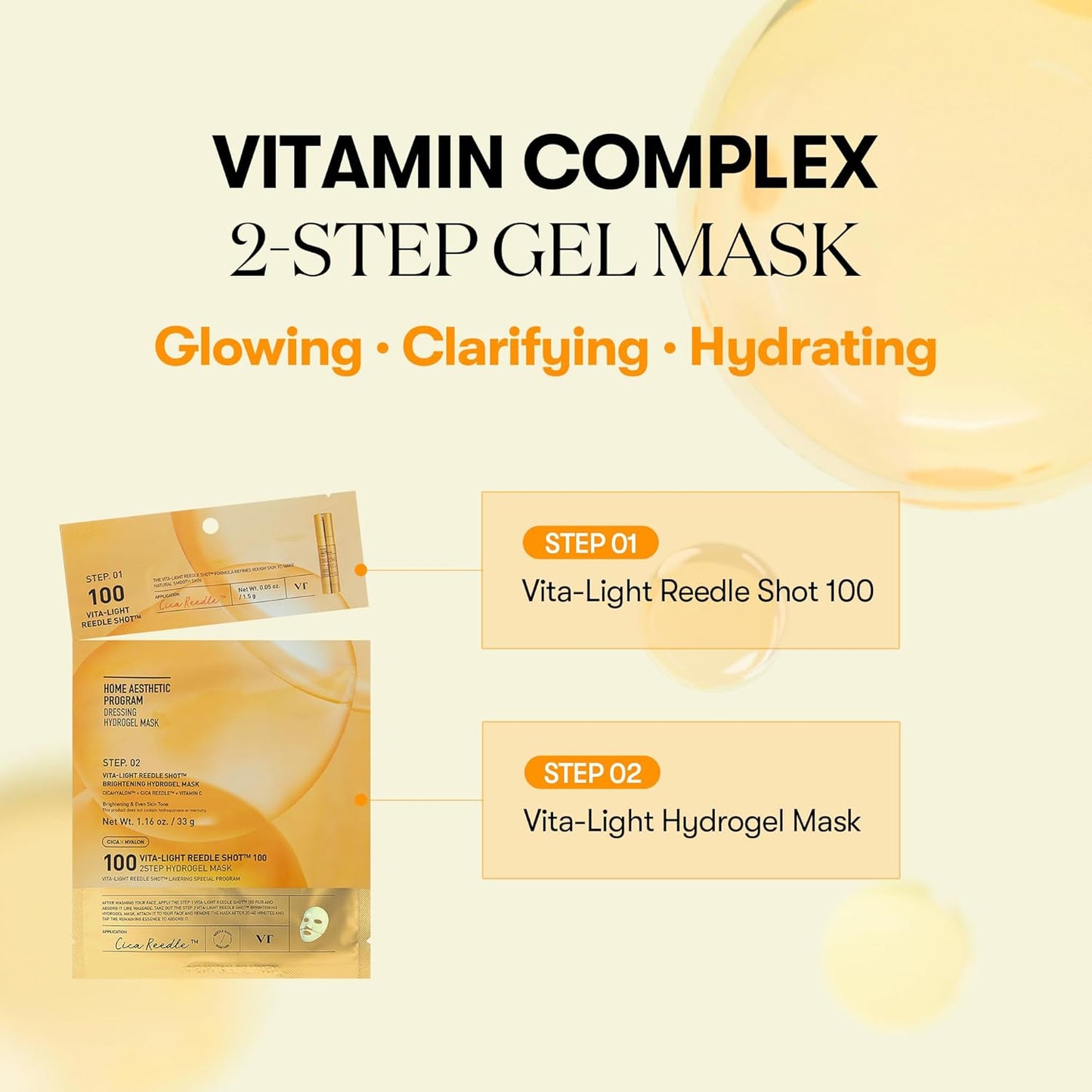 Zermet 1 Zermet 1  Vita-Light Reedle Shot 100 2-Step Hydrogel Mask(34.5gx4ea), Intensive Glowing, Exosome Glutathione Face Mask, Overnight Melting Mask, Korean Facial Mask
