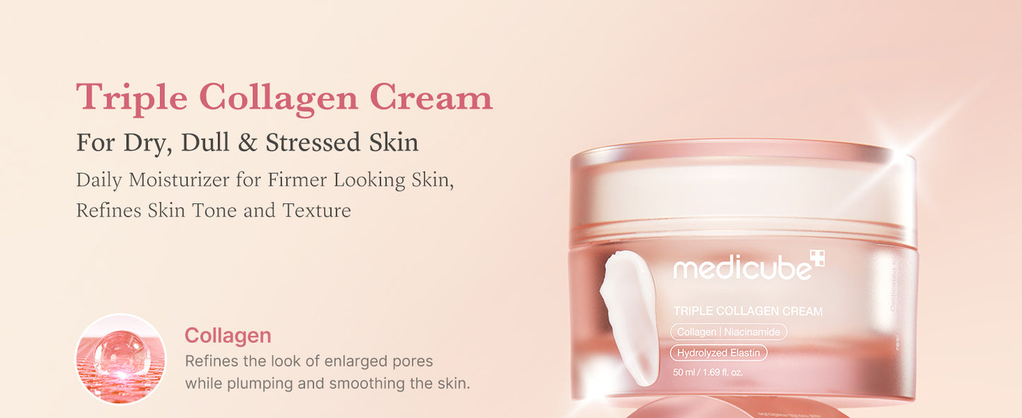 Zermet 1 medicube Triple Collagen Cream - Hydrating & Firming Moisturizer with Hyaluronic Acid, Premium Elastin, Shea Butter - Wrinkle Care & Boosts Elasticity - Korean Skincare, 1.69 oz