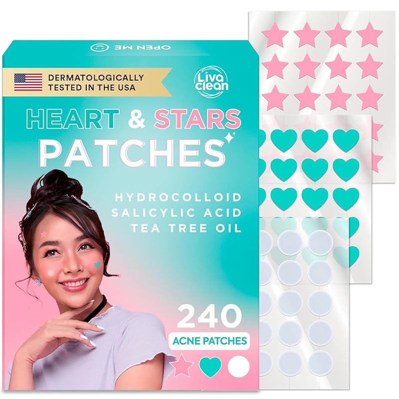 Zermet 1 LivaClean Star Pimple Patches for Face w/Hydrocolloid, Salicylic Acid & Tea Tree, 240 Patches, Hydrocolloid Acne Patch, Cute Star Pimple Patch for Healing Stickers Zit Superstar