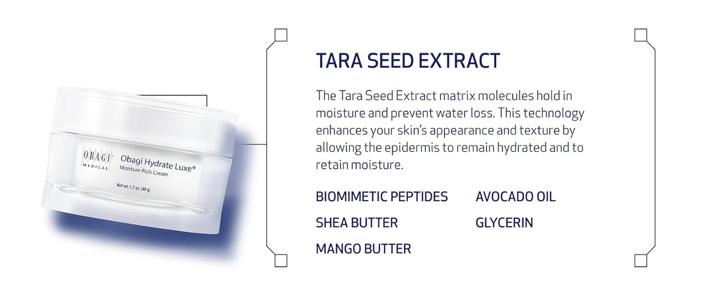 Zermet 1 Obagi Hydrate Luxe Ultra-Rich Moisturizer – Non-Comedogenic with Tara Seed Extract and Biomimetic Peptides – Night Face Cream for Dry, Sensitive, or Aging Skin