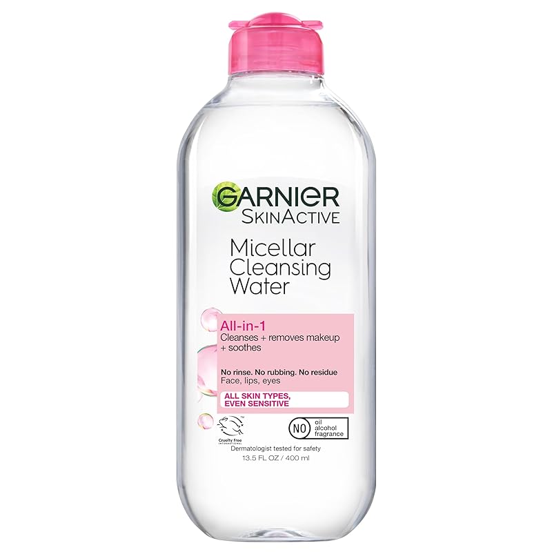 Zermet 1 Garnier Micellar Water, Hydrating Facial Cleanser & Makeup Remover, Suitable for Sensitive Skin, Vegan, Cruelty Free, 13.5 Fl Oz (400mL), 1 Count